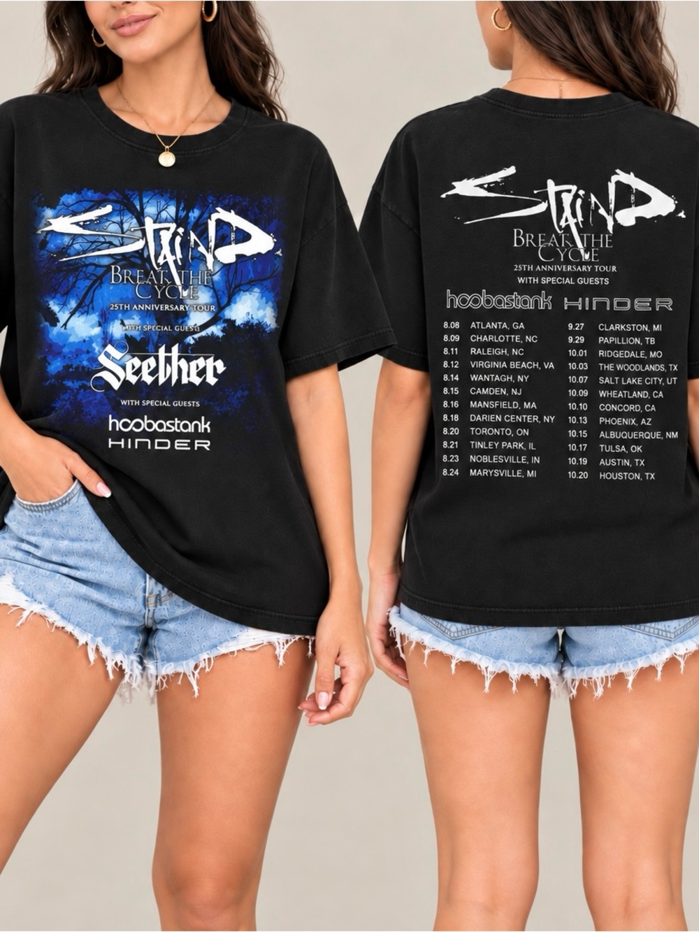 Staind Break The Cycle 25th Anniversary Tour Reprint T-Shirt Band Tee